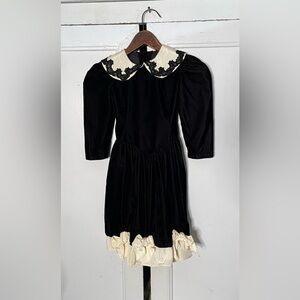 Vintage Candy Club black velvet cream bows collar Luttle Girls Dress 5 Victoria